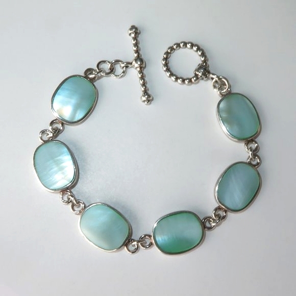 Sterling Silver Mother Of Pearl "Mediterranean Sea" Bracelet - Picture 1 of 16